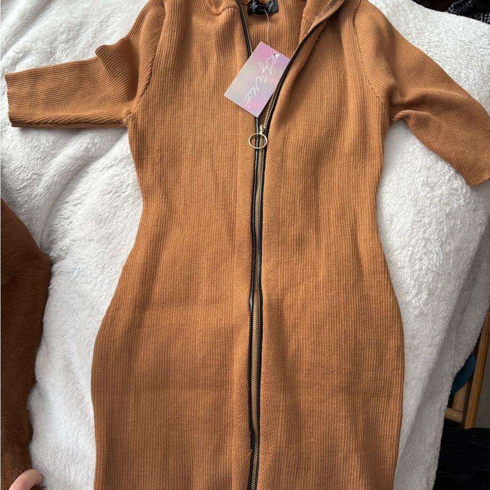 Ty Brown Knit Zip-Up Sweater
